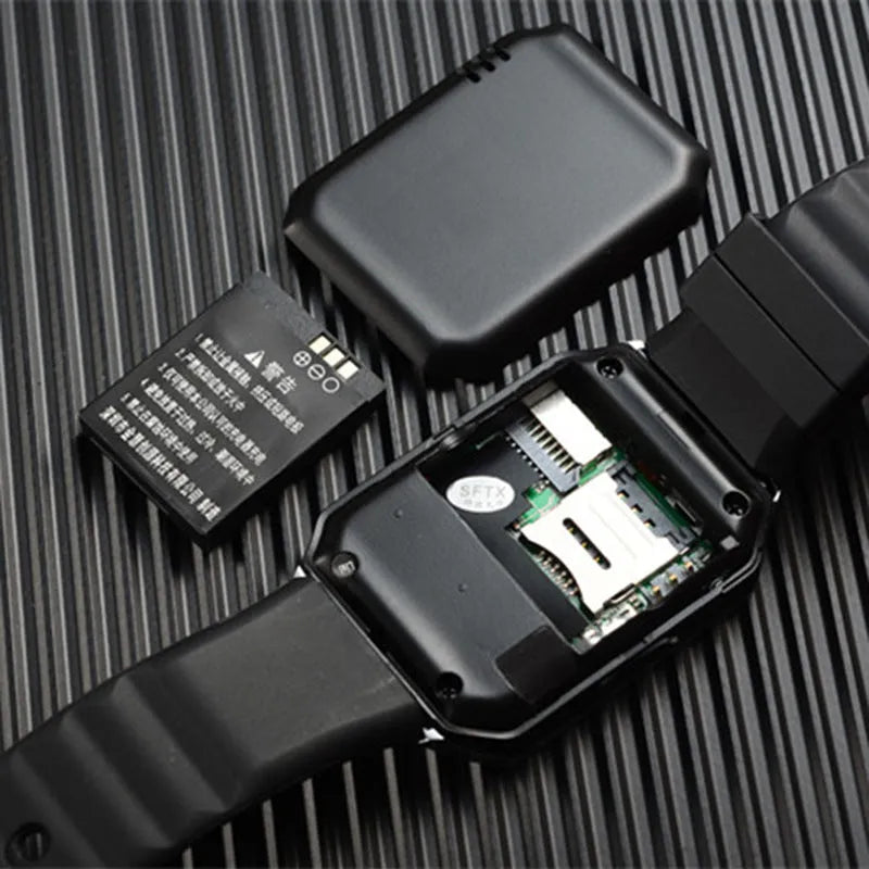 Smart watch with touch screen showing call interface, on a wrist strap.