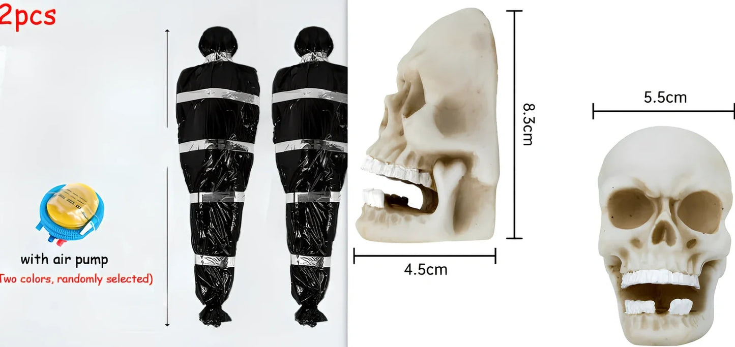 35×20×150cm black fake body bag horror prop with inflatable human body and accessory kit