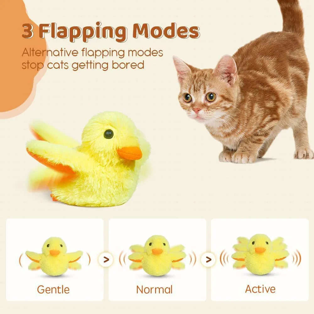 Yellow duck electric cat toy 150x120x80mm with Type-C USB charging and catnip