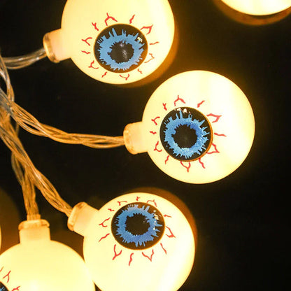 Spooky Halloween LED Ghost Eye String Lights - 10 Pcs, Flexible Design, Warm Colorful Glow, Versatile Decor