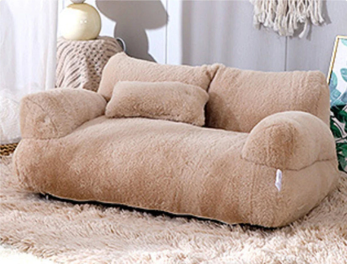Cozy cat bed sofa with plush backrest, anti-slip base, and included pillow for small to medium pets