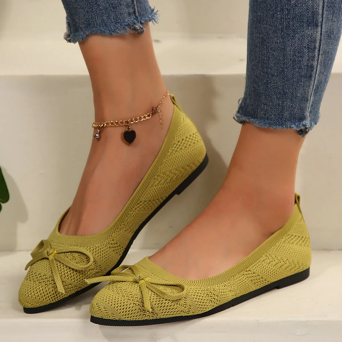 Women's knitted loafers with bow detail and pointed toe in multiple colour options