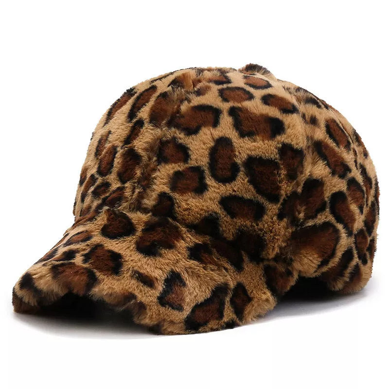 Adjustable leopard fleece baseball cap in various prints for winter wear