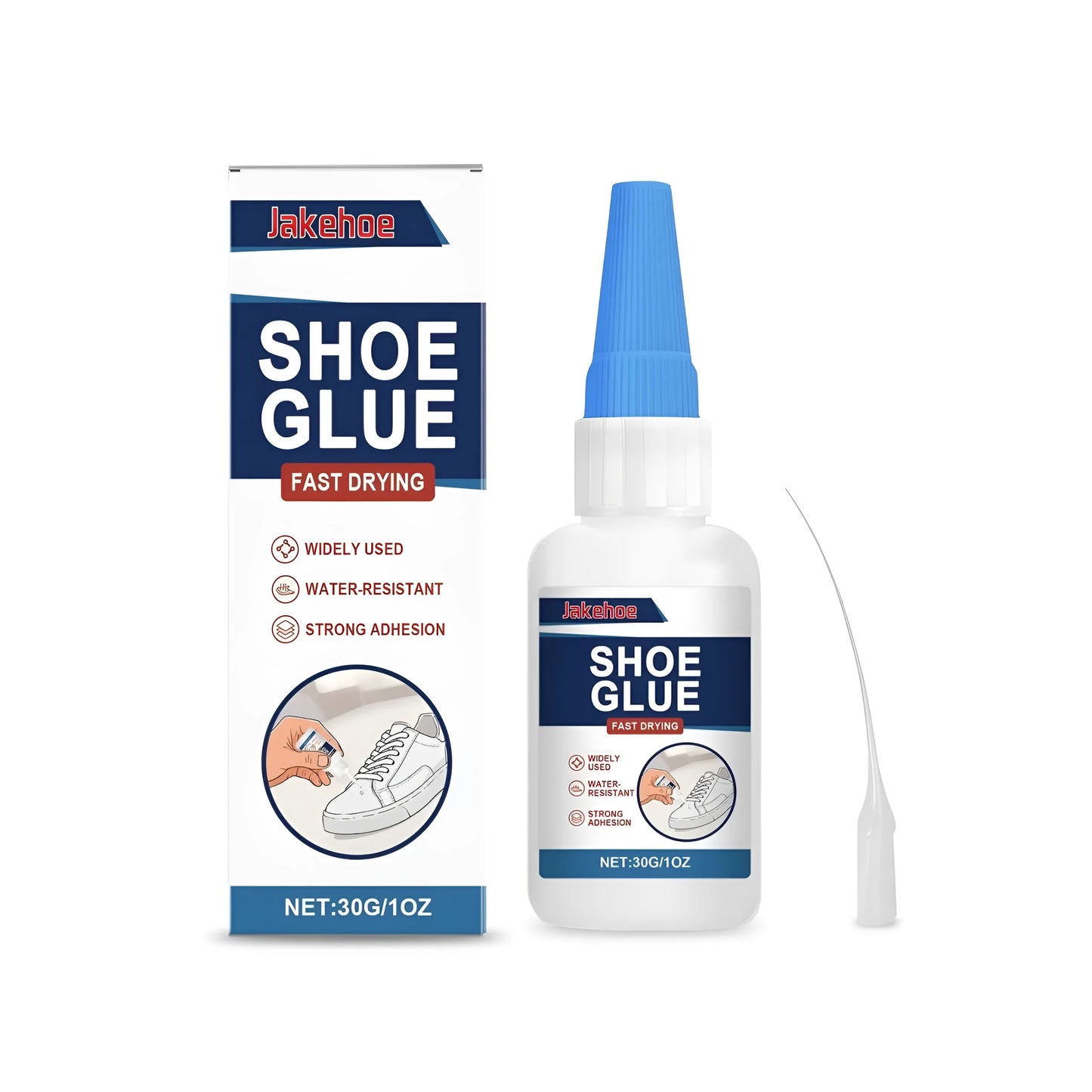 30g tube of shoe repair adhesive glue with a separate dropper applicator for precise DIY repairs.