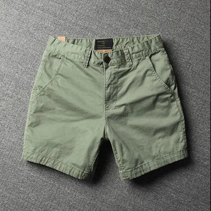 Men's cotton loose shorts with straight-leg cut and zipper fly in multiple colour options
