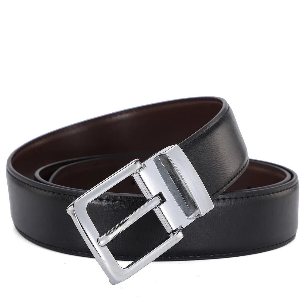 Men's brown leather belt with alloy buckle showing water drop embossed pattern