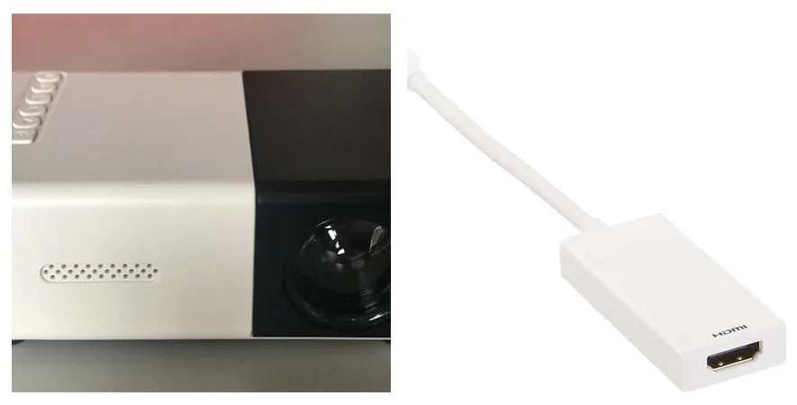 Compact black HD 1080P mini digital projector showing front projection design