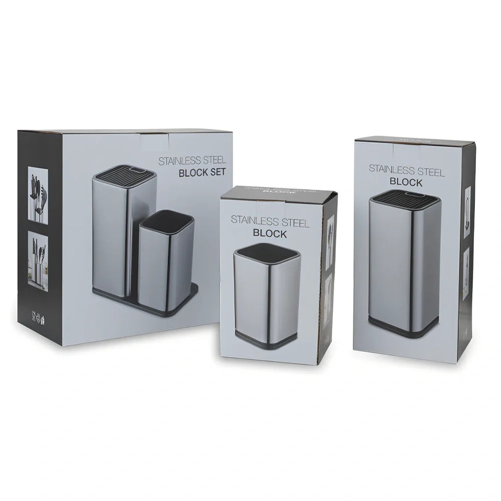 Stainless steel knife holder storage bucket with free insertion design for kitchen organisation