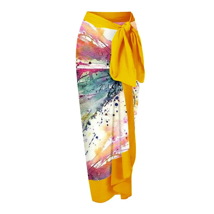 Yellow women's one-piece swimsuit with conservative belly coverage design