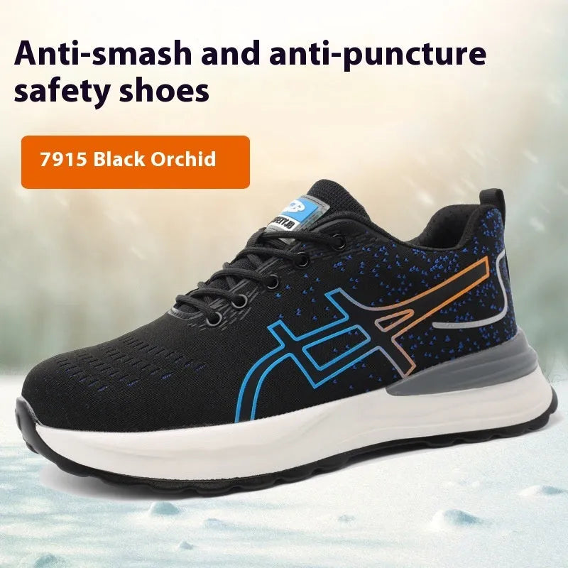 Men's brown leather labour protection safety shoes with a rubber sole.