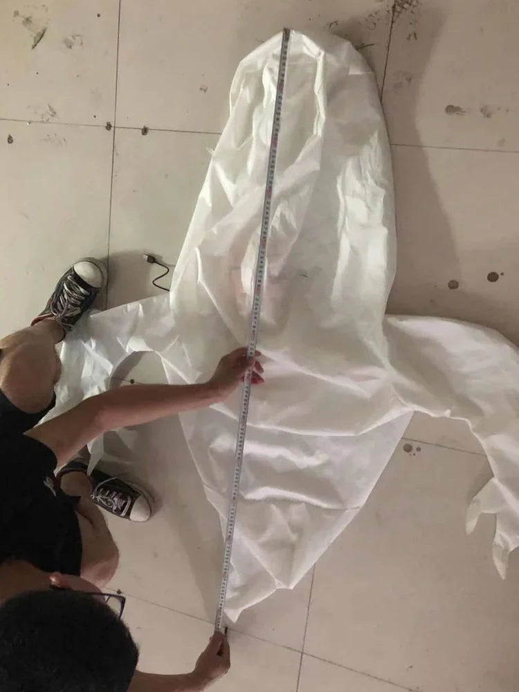 1.4m tall white inflatable Halloween ghost decoration floating outdoors, polyester material, anchored for garden use