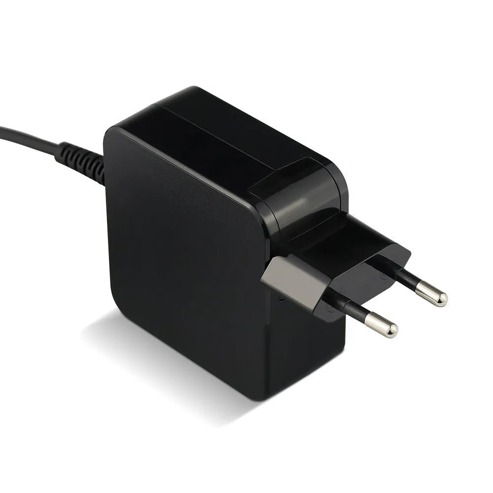 Black Hua 45W laptop adapter with DC connector showing compact 99.3×36.5×61.8mm dimensions