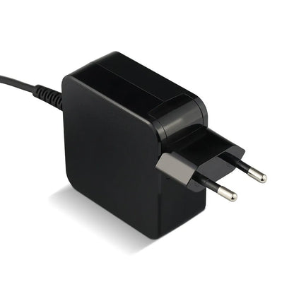 Black Hua 45W laptop adapter with DC connector showing compact 99.3×36.5×61.8mm dimensions