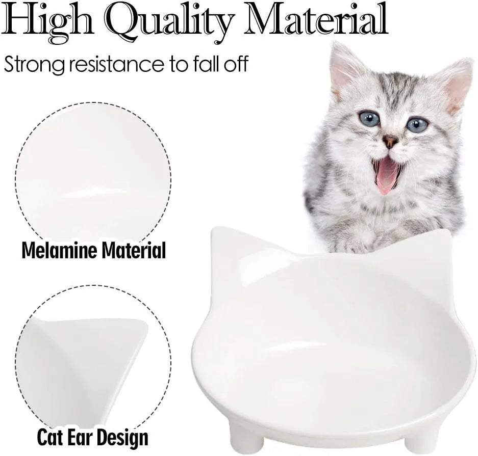 White shallow melamine pet bowl with non-slip black rubber base on a kitchen floor
