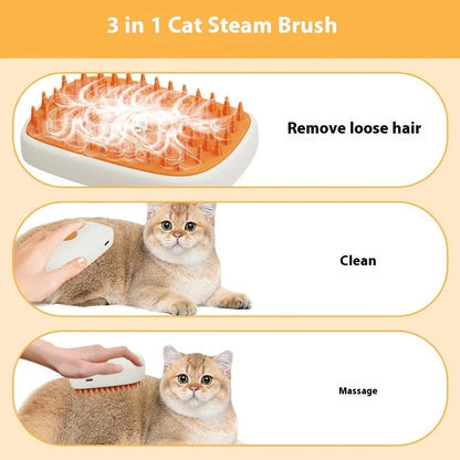 USB-rechargeable pet steam brush with gentle steam function for effortless cat grooming