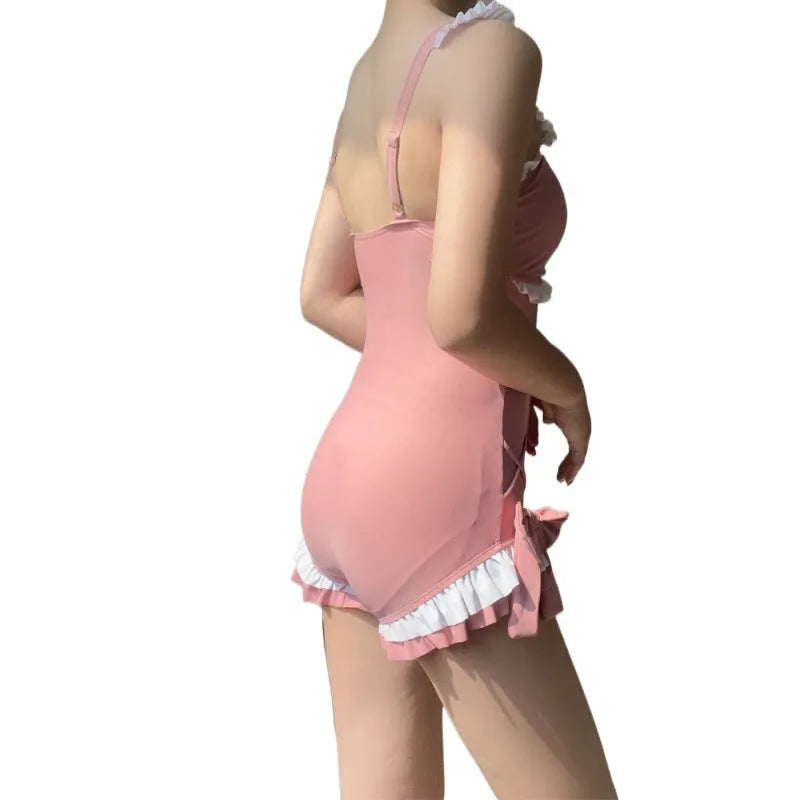 Women's milk silk one-piece swimsuit in solid colour with sleeveless design