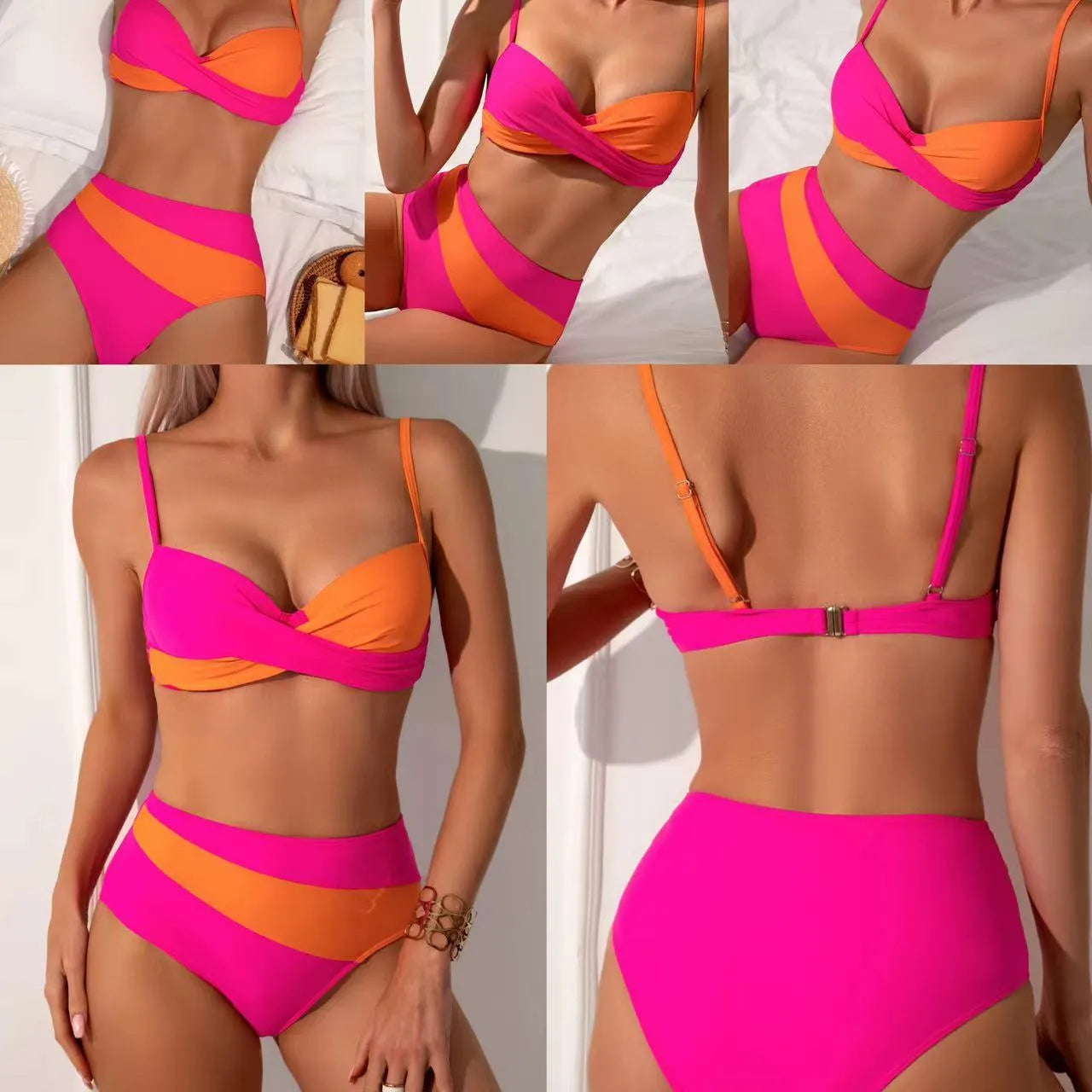 Women's orange split bikini set with steel bracket support