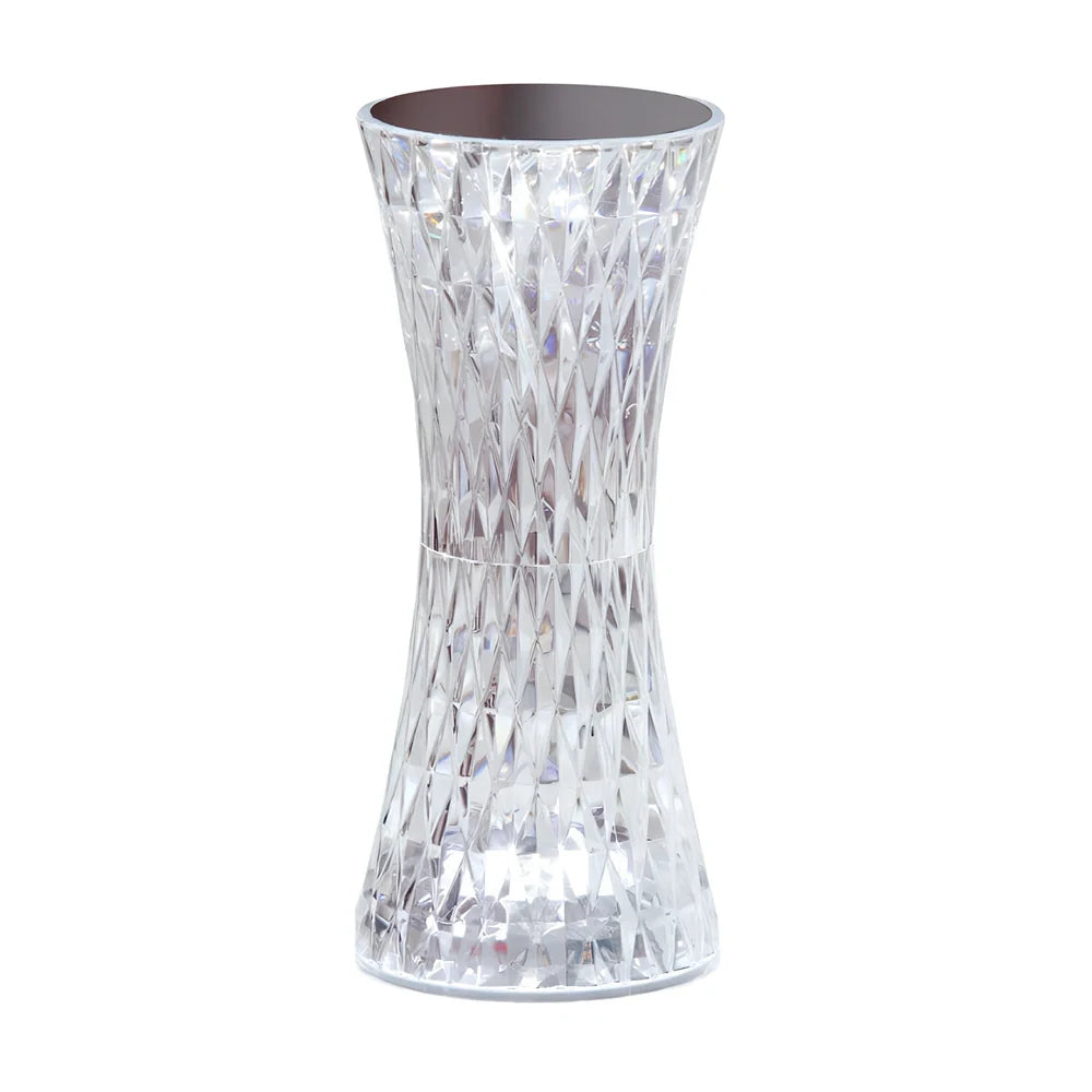 Crystal waist table lamp with faceted acrylic design showing RGB colourful lighting effects