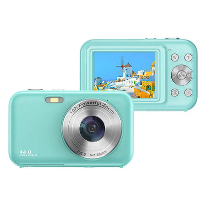 Home HD digital children camera in purple colour showing 2.4-inch screen and lens, measuring 8.5cm wide