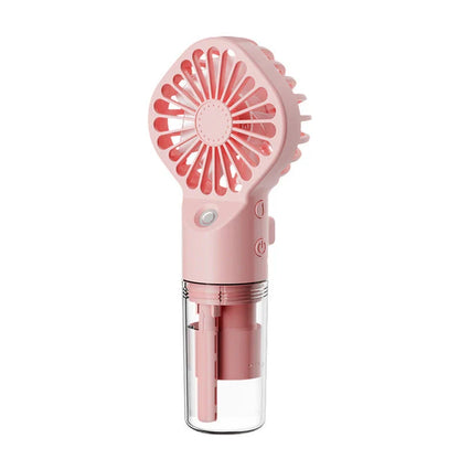 Powerful portable mist fan with four-speed settings, built-in humidifier, and compact design for convenient cooling and hydration