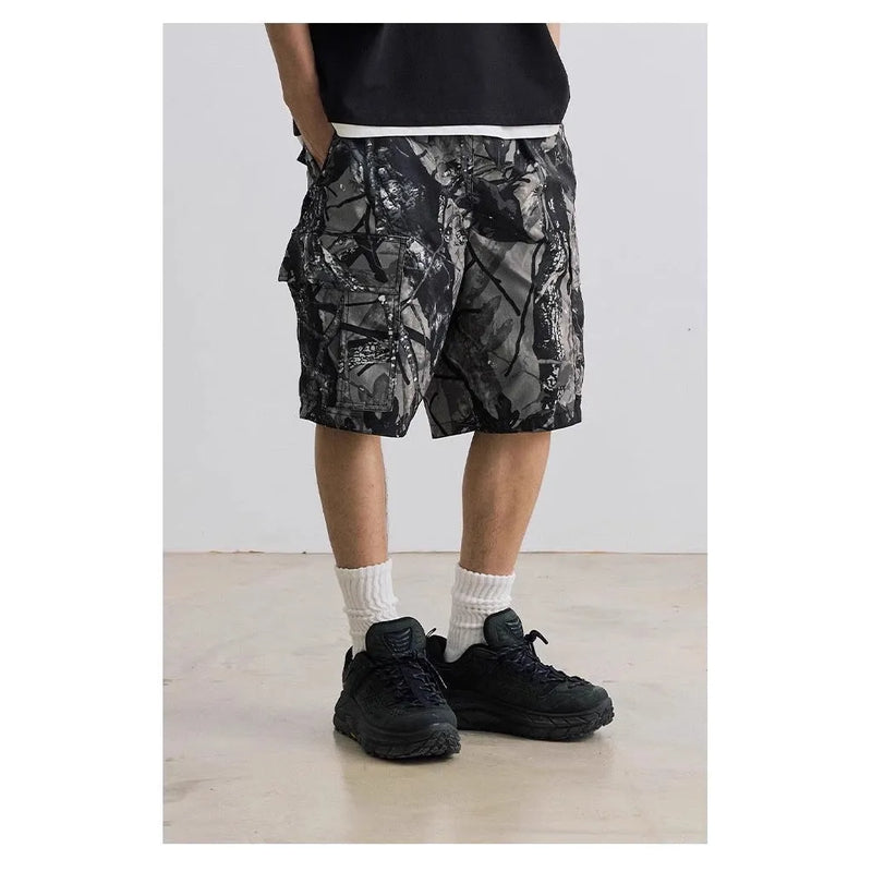 Loose Casual Straight-leg Denim Shorts for Teenagers - Mid Waist Elastic Waistband with Zip Fly in Army Green or Black - Available Sizes M L XL 2XL 3XL for Daily Wear