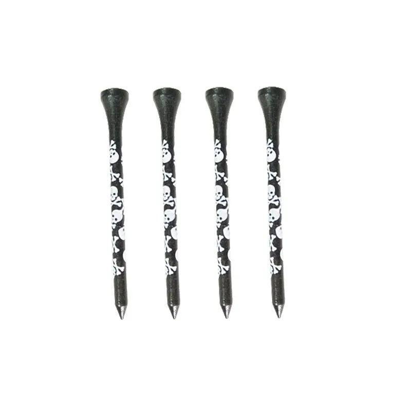 Black bamboo golf dowel pins with skull print in 70mm and 83mm sizes