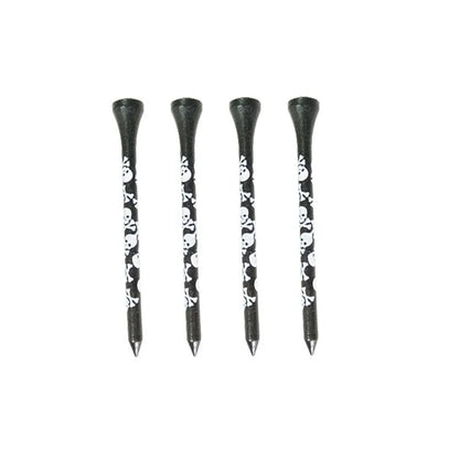 Black bamboo golf dowel pins with skull print in 70mm and 83mm sizes