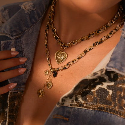 Stainless steel women's necklace with geometric leopard love pendant on 41-50cm chain