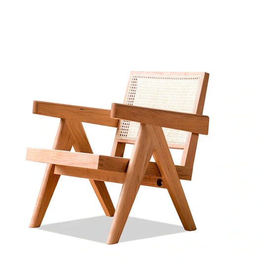 Solid wood rattan leisure chair with medieval design in ash black finish showing dimensions