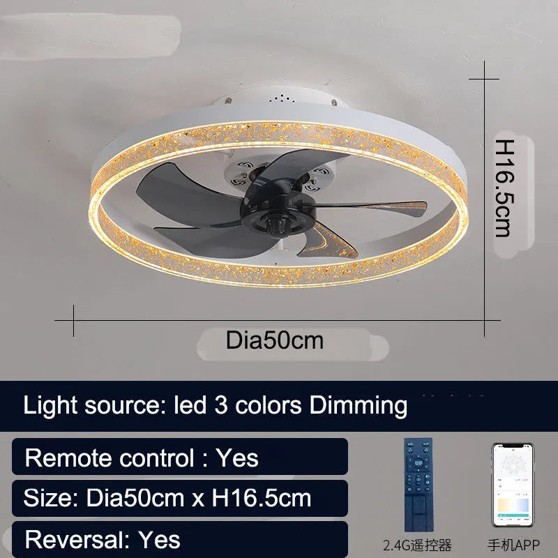 Nordic-style 50cm ceiling fan lamp with integrated LED light in a choice of colours.