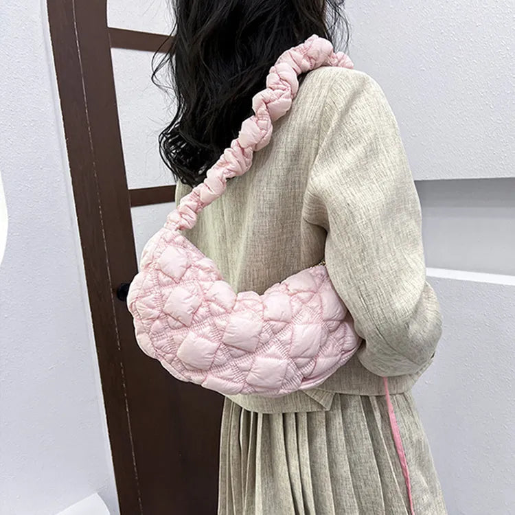 Women's Cloud Underarm Bag in nylon with 35cm width, 20cm height, and 120cm strap in a solid colour option