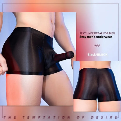 Men's seamless boxer shorts in red nylon fabric, showing mid-waist and hip-lifting design on a plain background.
