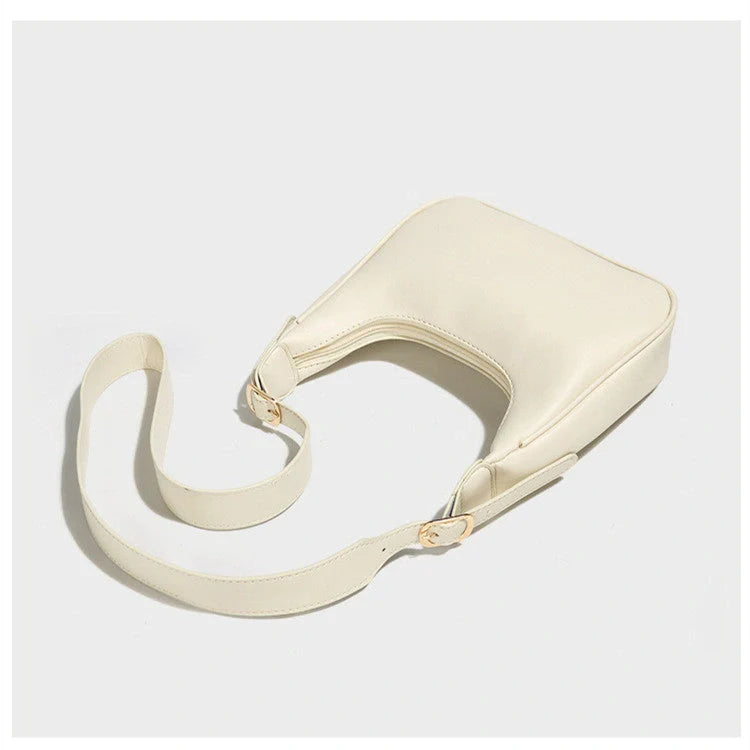 Stylish Women's PU Crescent Crossbody Bag in white and black