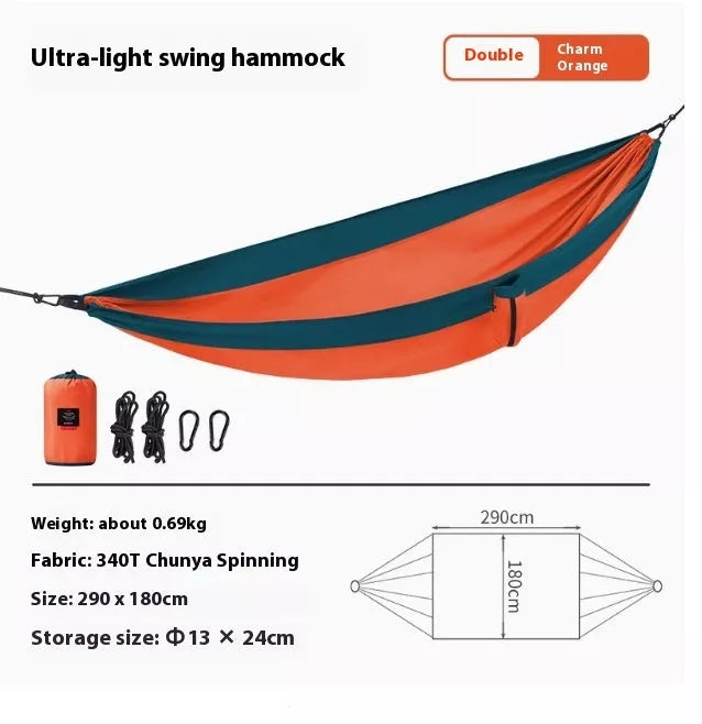 Double anti-rollover hammock swing in orange, grey, or blue for outdoor camping