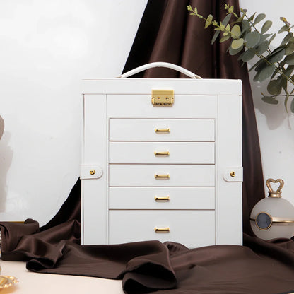 Large jewellery box with multiple compartments for cosmetics and accessories storage