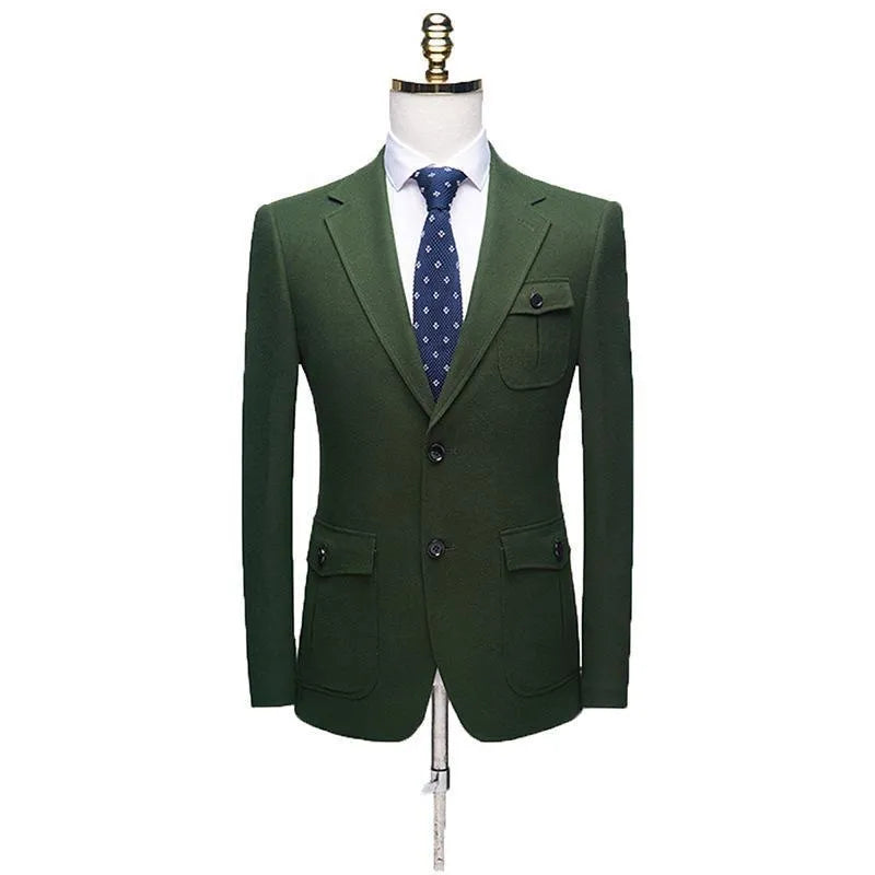 Green velvet business casual suit men's blazer coat light business style polyester nylon four-season