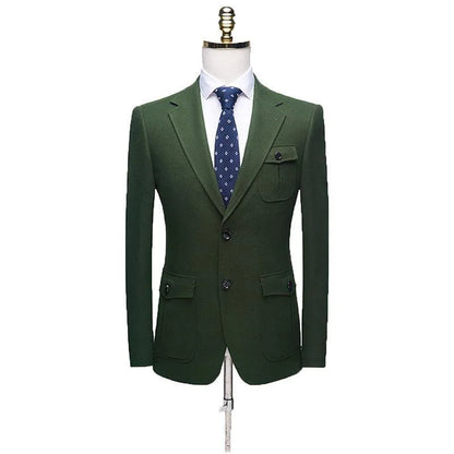 Green velvet business casual suit men's blazer coat light business style polyester nylon four-season