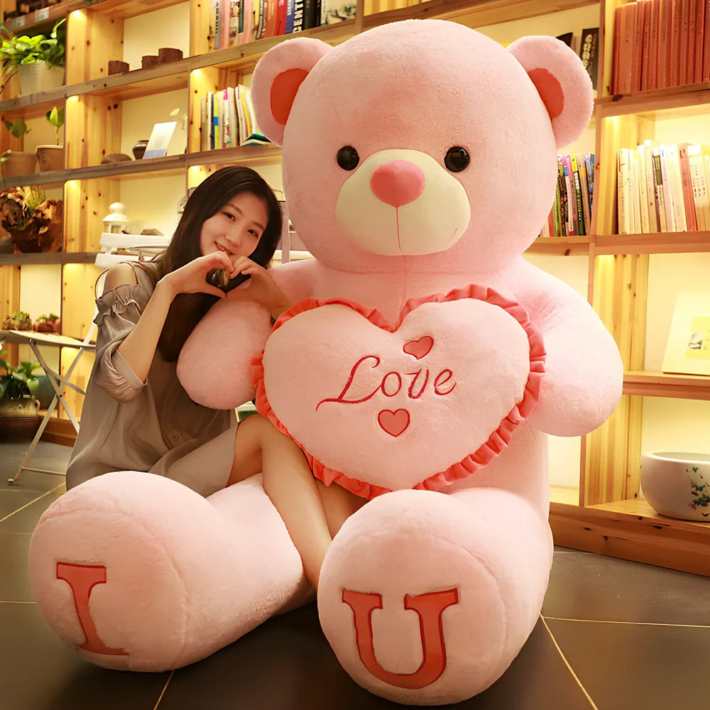 100cm Hug Bear Plush Toy in light brown, pink, white purple, or white red with IU hugging style