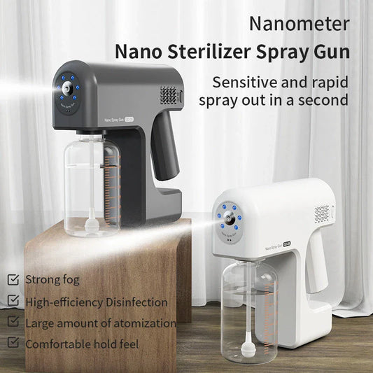 Portable USB-powered disinfection sprayer with wireless charging, featuring atomization technology, long battery life, and multi-functional capabilities