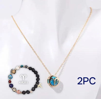 Natural stone beaded necklace and matching bracelet jewellery set with semi-precious gemstones
