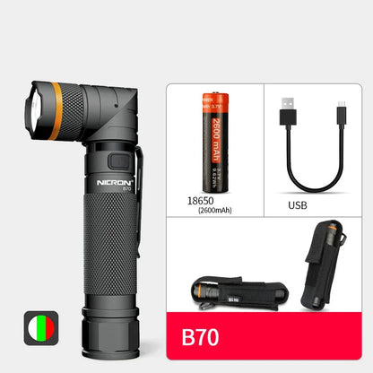 Grey black hands-free LED flashlight with magnetic base and rotary clip for mounting