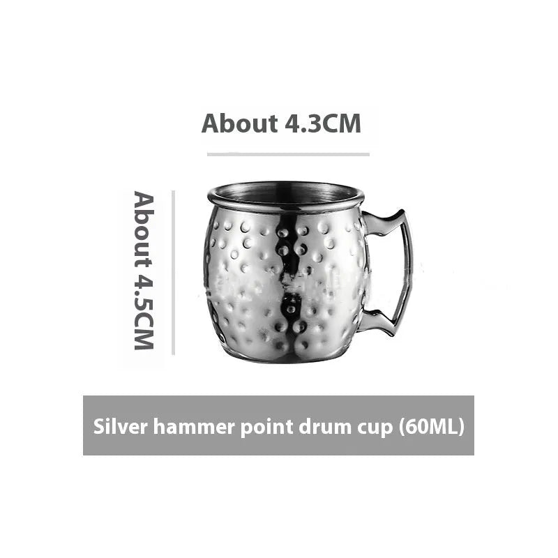 Stainless steel Moscow Mule cup with copper interior in gold, rose gold, silver, or black finish.