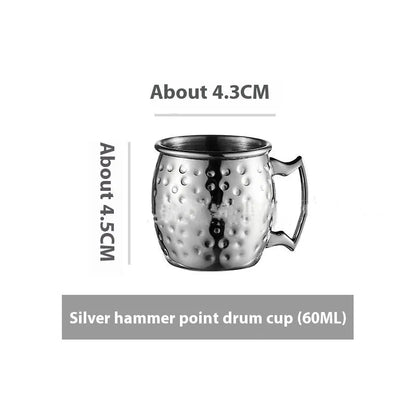 Stainless steel Moscow Mule cup with copper interior in gold, rose gold, silver, or black finish.
