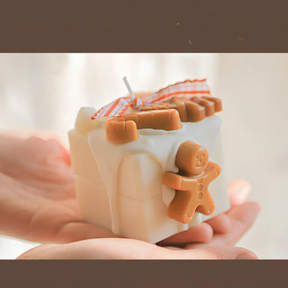 Homemade gingerbread man Christmas scented candles in block shape with six fragrance options