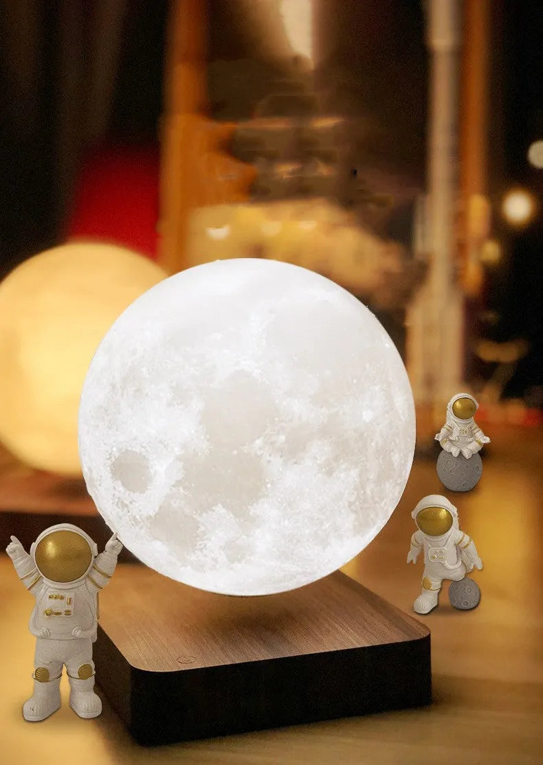 Maglev floating night light with moon and planet designs, USB-powered LED atmosphere light for bedrooms, featuring 5W or less power consumption and intelligent switch control in colours like Dark Jupiter and Light Earth.