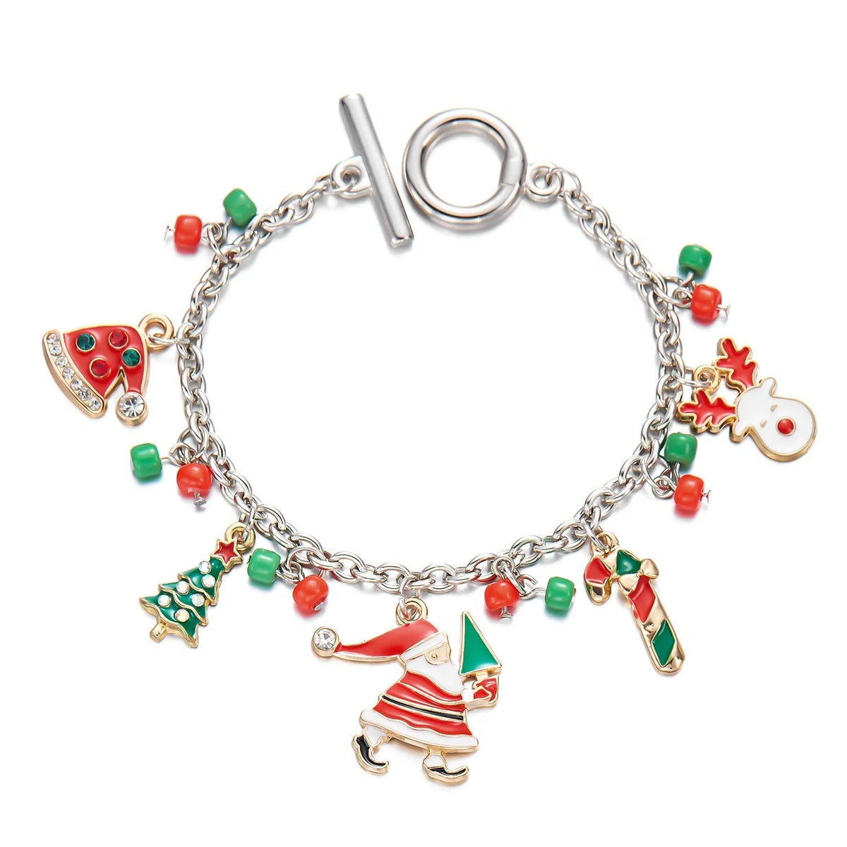 Personalized Christmas Bracelet with Santa Claus Pendant - Festive Holiday Jewelry