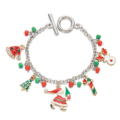 Personalized Christmas Bracelet with Santa Claus Pendant - Festive Holiday Jewelry