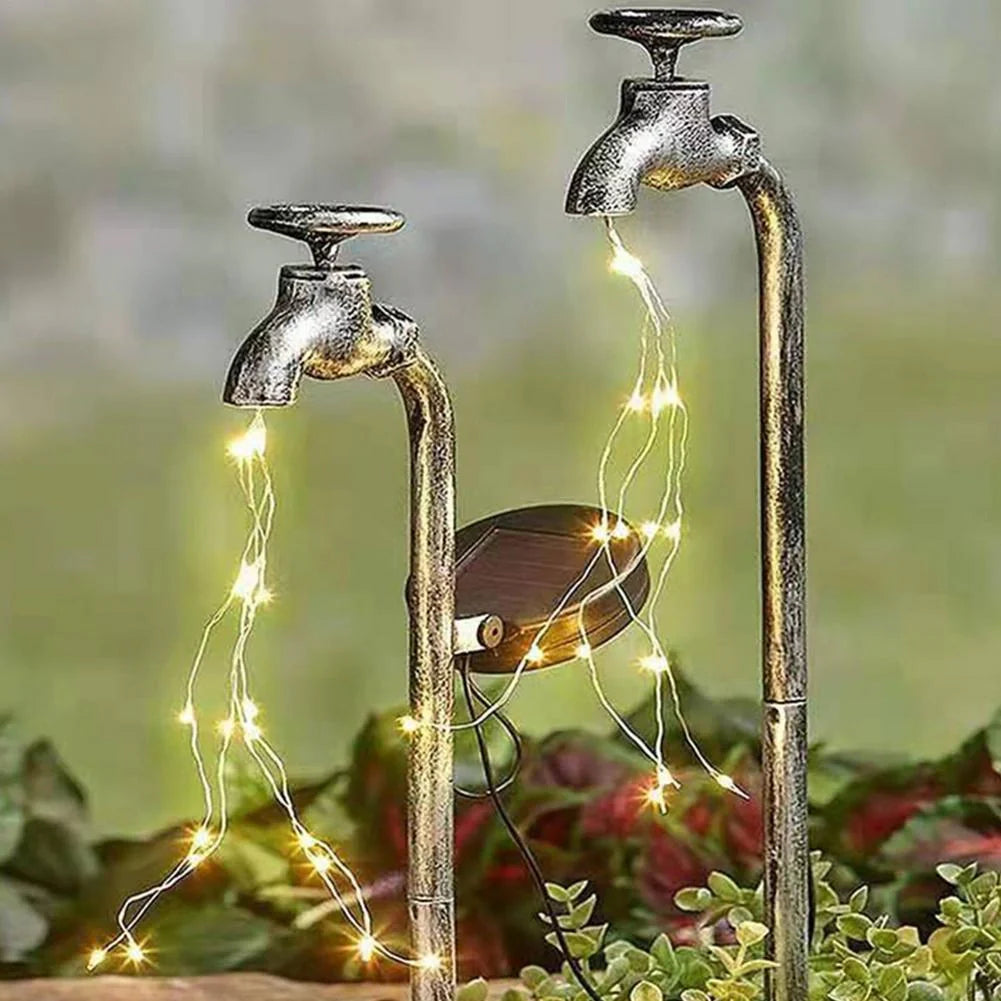 Solar-powered garden faucet shower light for outdoor decoration