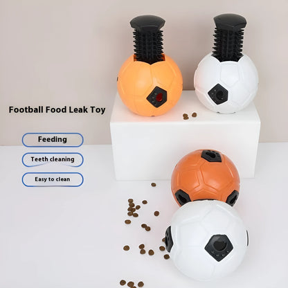 Orange and white TPR dog toy balls, one hollow and one with a teeth cleaning stick, for small dogs