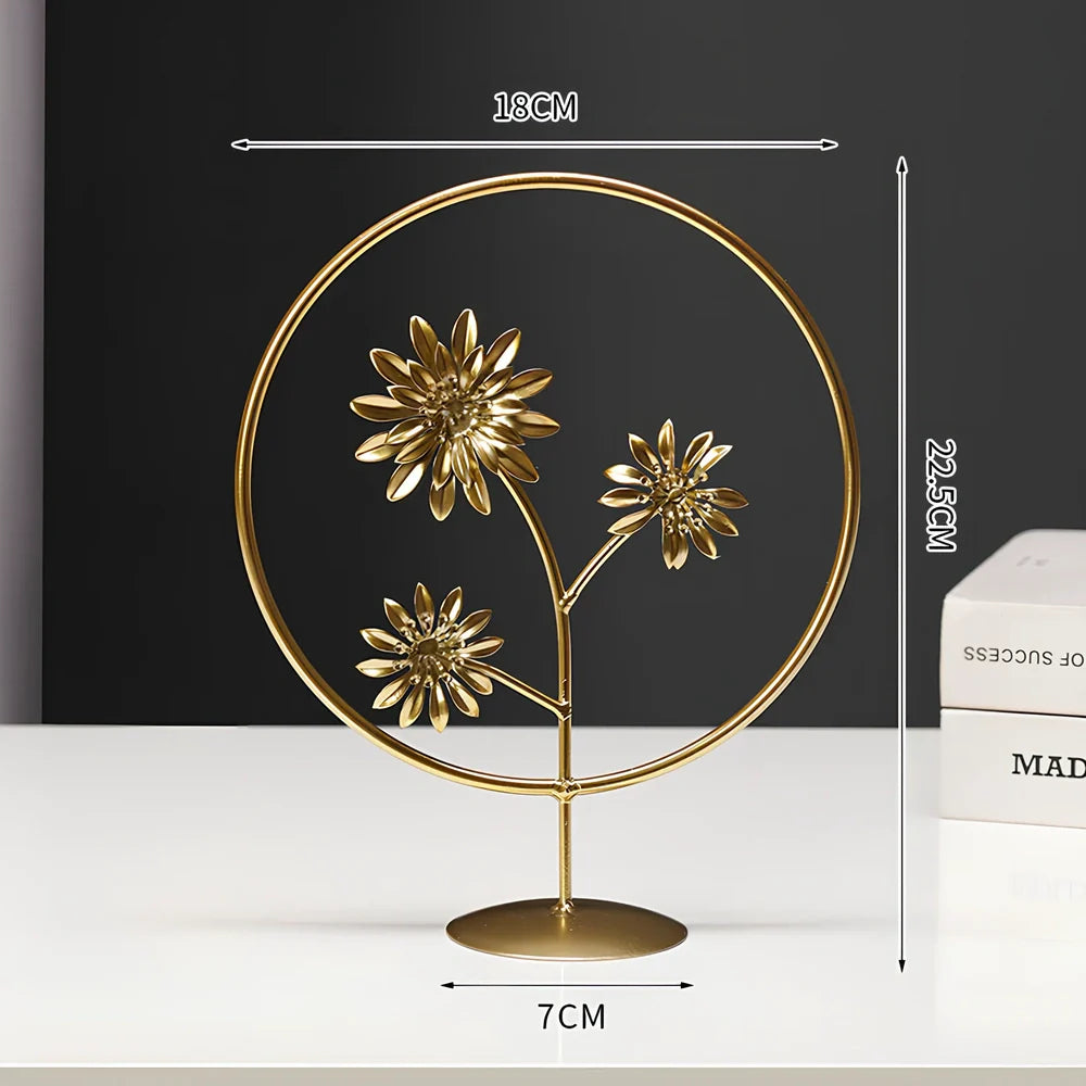 Nordic geometric wrought iron ornament with copper finish measuring 15x20cm